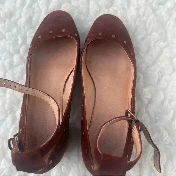 Madewell Inez Studded Burgundy Suede Block Heels Ankle Strap Shoe Sz 7.5 - Picture 4 of 8